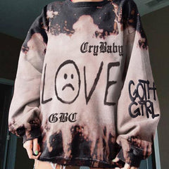 Women's Tie Dye Letter Print Casual Round Neck Sweater
